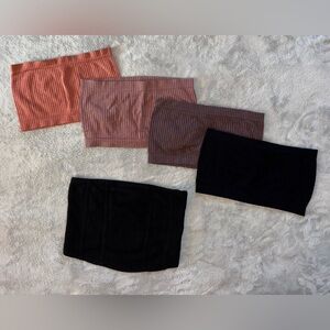 Earth Tone Women's Ribbed Strapless Bandeau BUNDLE OF 5